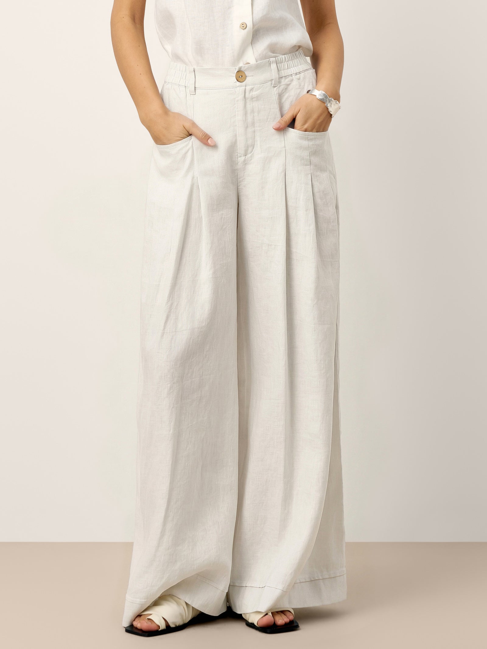 VERIDIANA | Hochbundhose aus 100 % Leinen