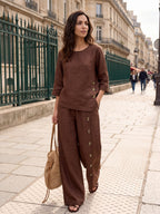 100% Linen Asymmetric-Hem Button-Trim Top NYLA