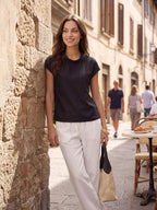 100% Linen Cap Sleeve Soft-Fold Collar Top YVONNE