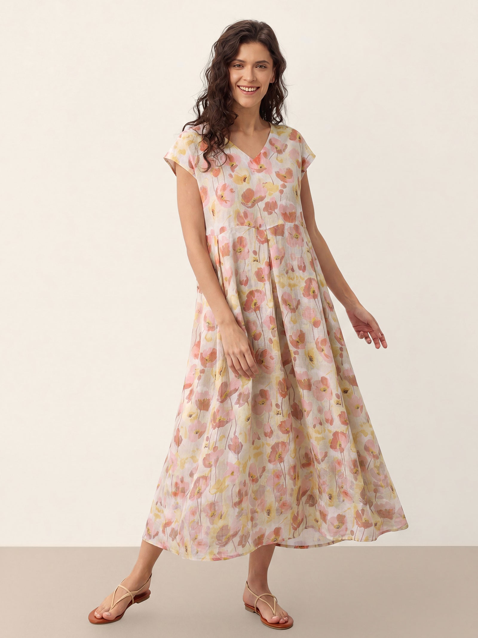 HARRIET | Vestido Maxi de Lino con Estampado Floral