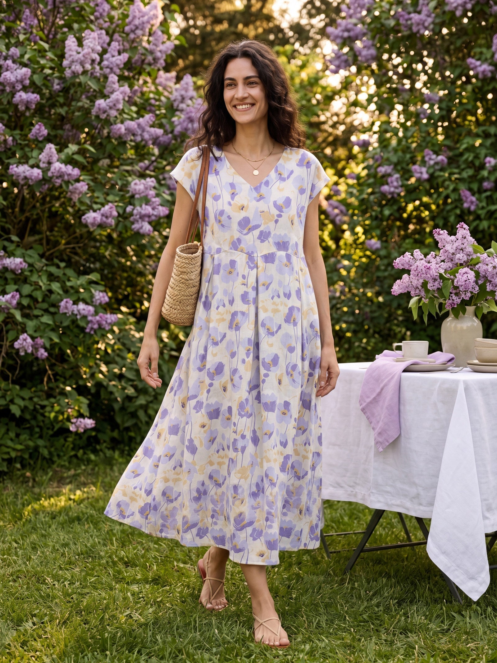 HARRIET™ | Elegantes Leinen-Maxikleid mit Blumenmuster