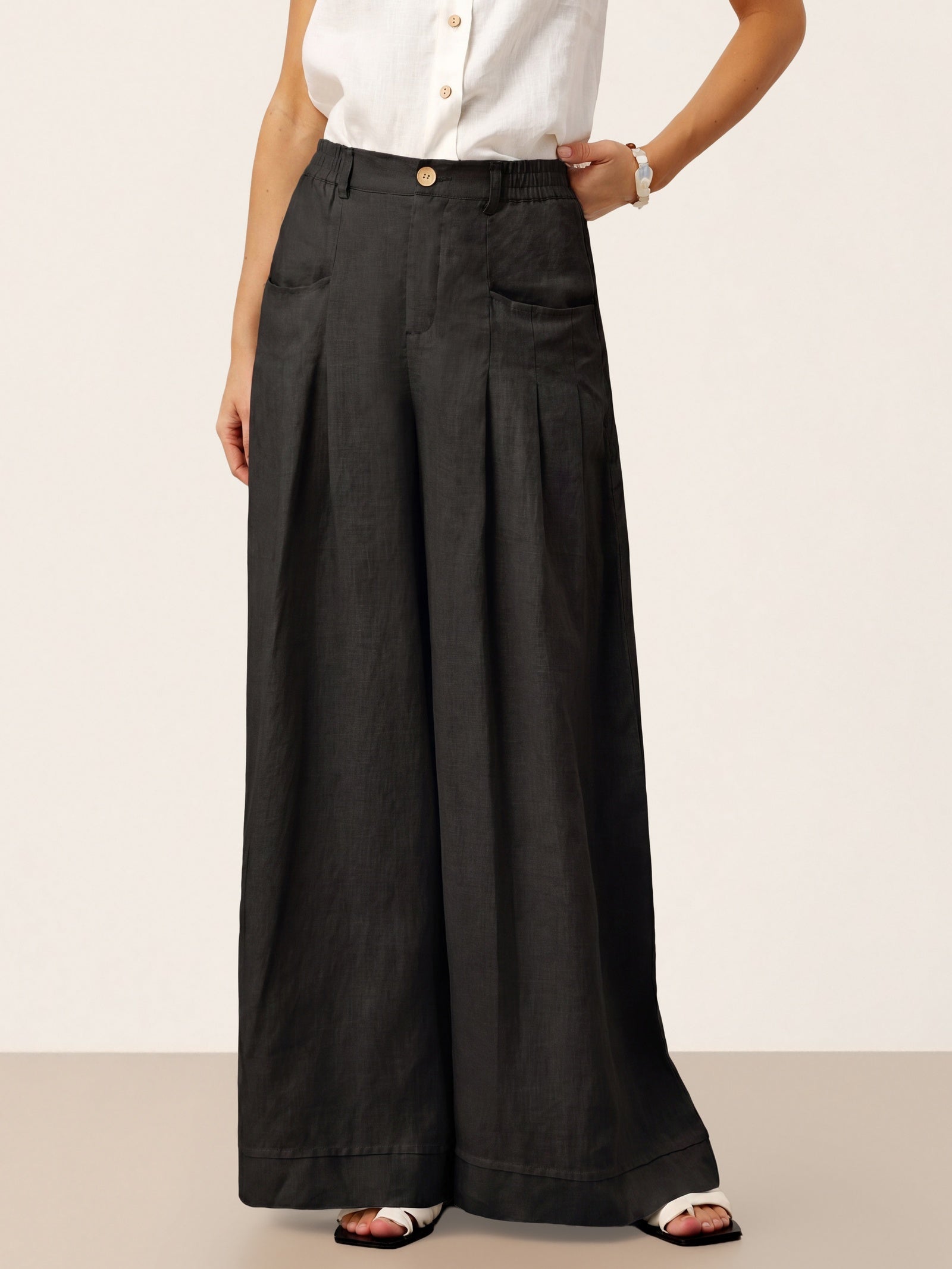 VERIDIANA | Hochbundhose aus 100 % Leinen