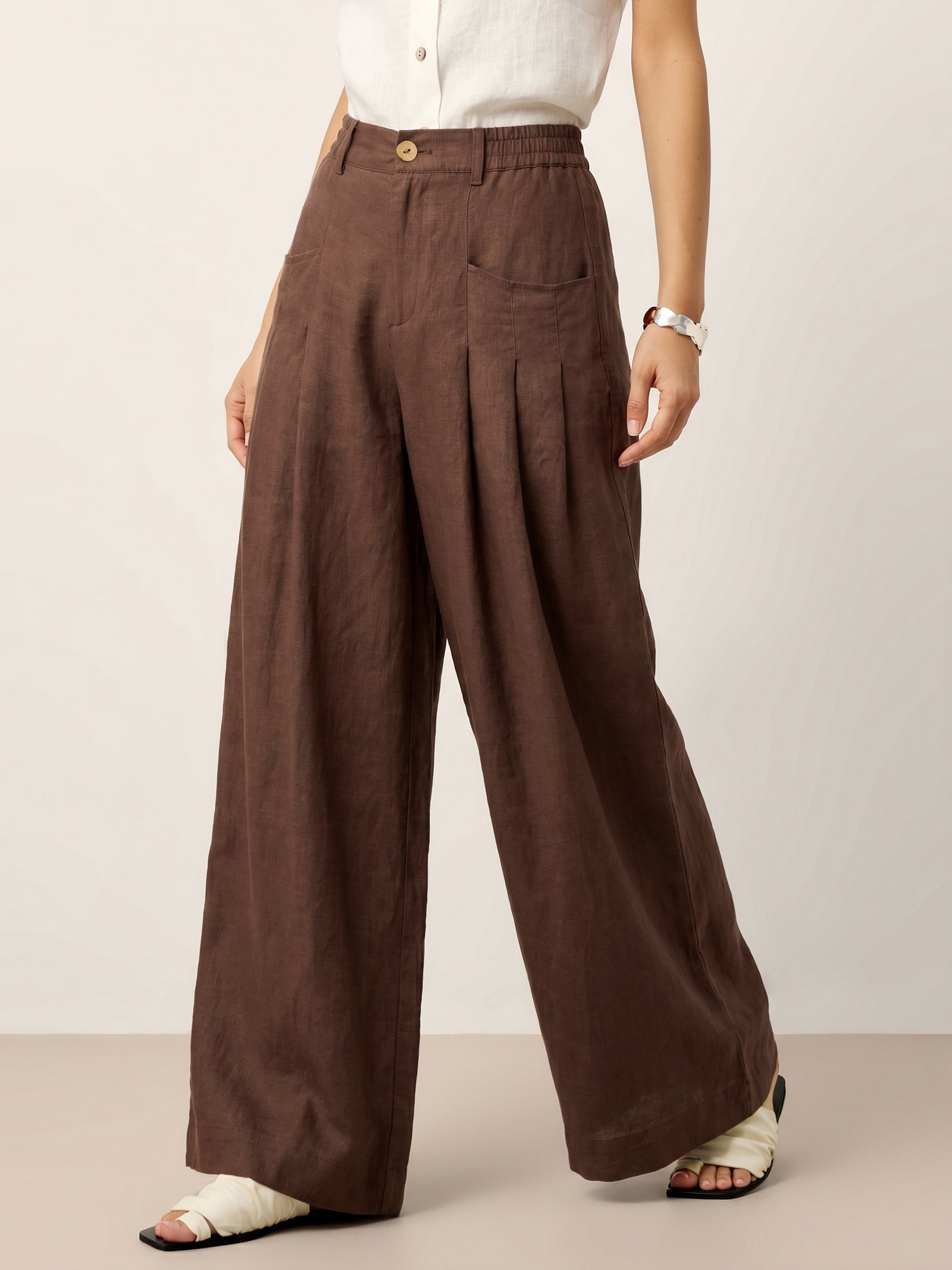 VERIDIANA | Hochbundhose aus 100 % Leinen
