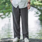 Buddha Stones Solid Color Cotton Linen Men's Wide Leg Pants With Pockets