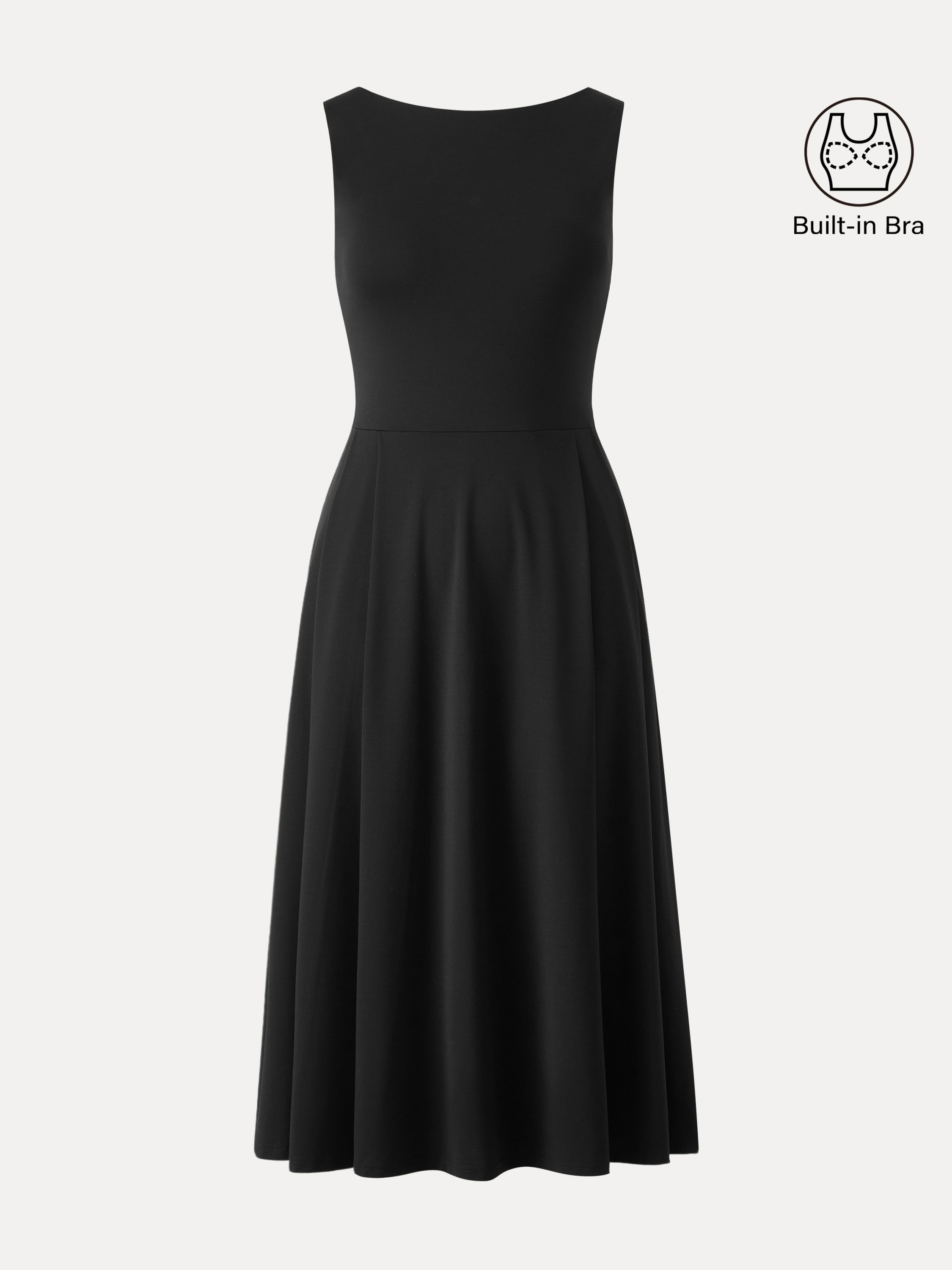 Boatneck Bamboo Ponte Bra Midi Dress with Pockets