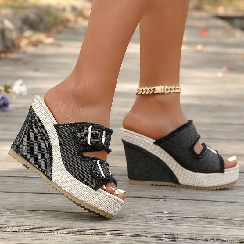 Elara | Sandalias de cuña vaqueras