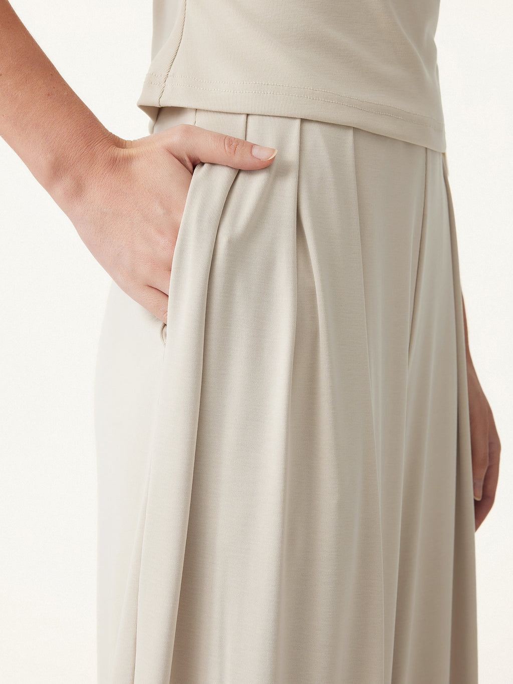 2Pcs Set Sandwashed Ruched Bra Tank & Mid Rise Wide Leg Palazzo Pants with Pockets