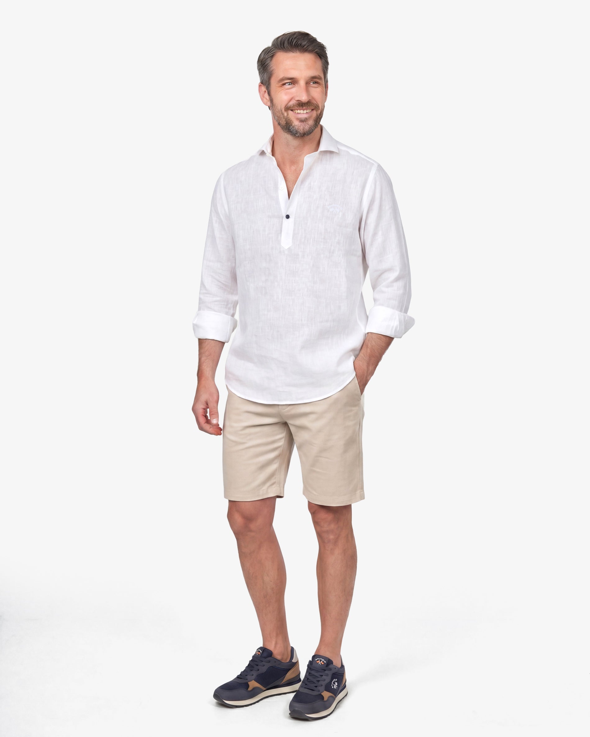 CAMISA POLERA LINO HOMBRE BLANCO
