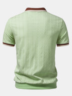 Contrast Trim Textured Zipper Knit Polo