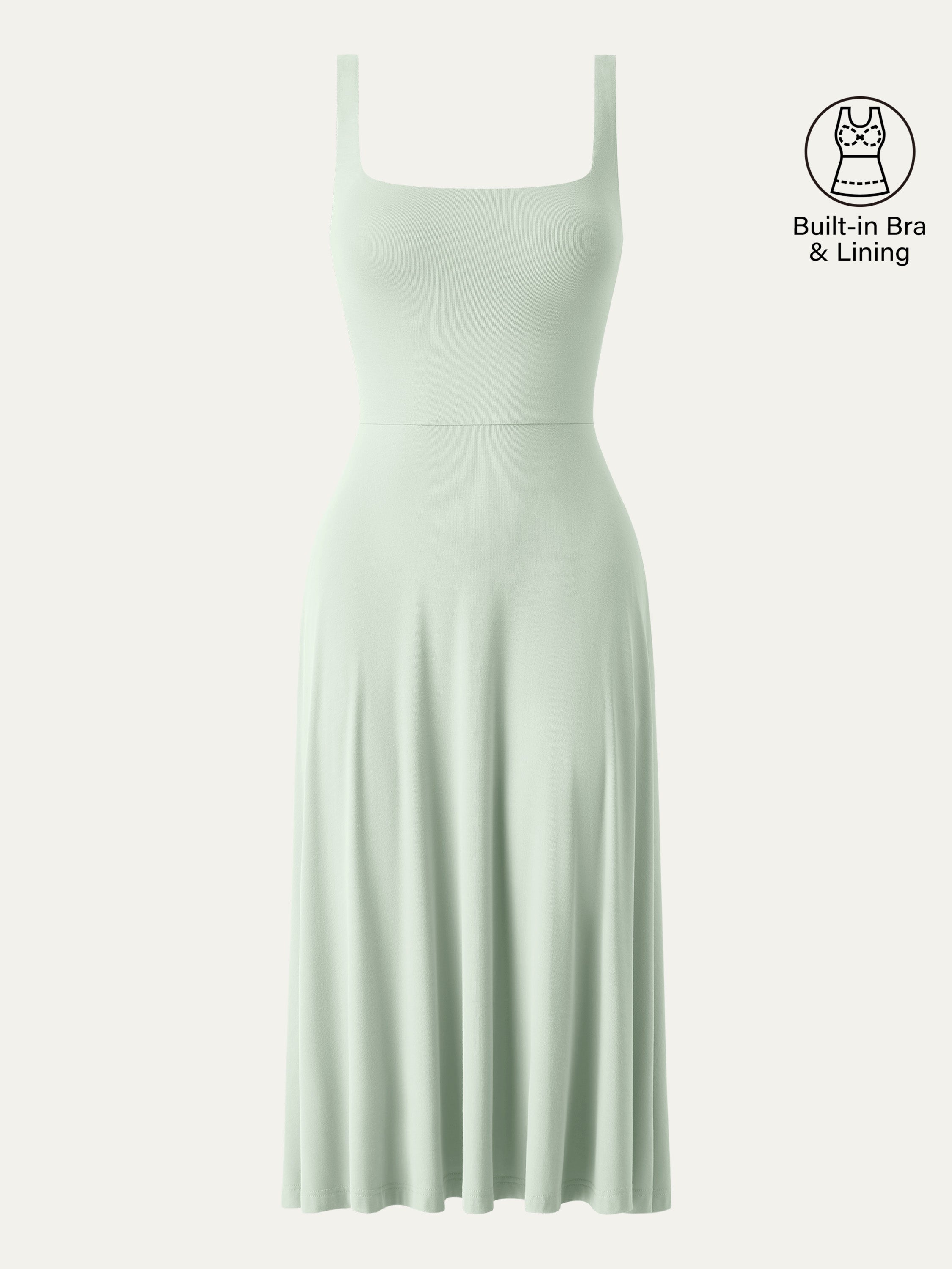 Square Neck Flowy New Airy Bra Midi Dress