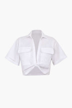 Basic Flap Pocket Twist Hem Shirt