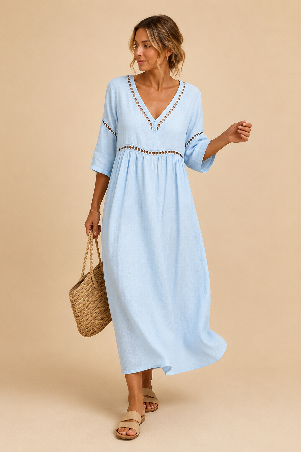 SOFÍA | Vestido de Verano con Cuello en V, Manga Corta