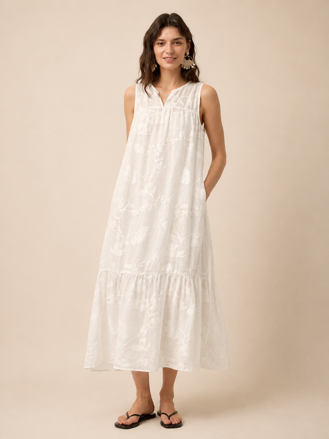 GENEVRA | Vestido maxi de lino bordado