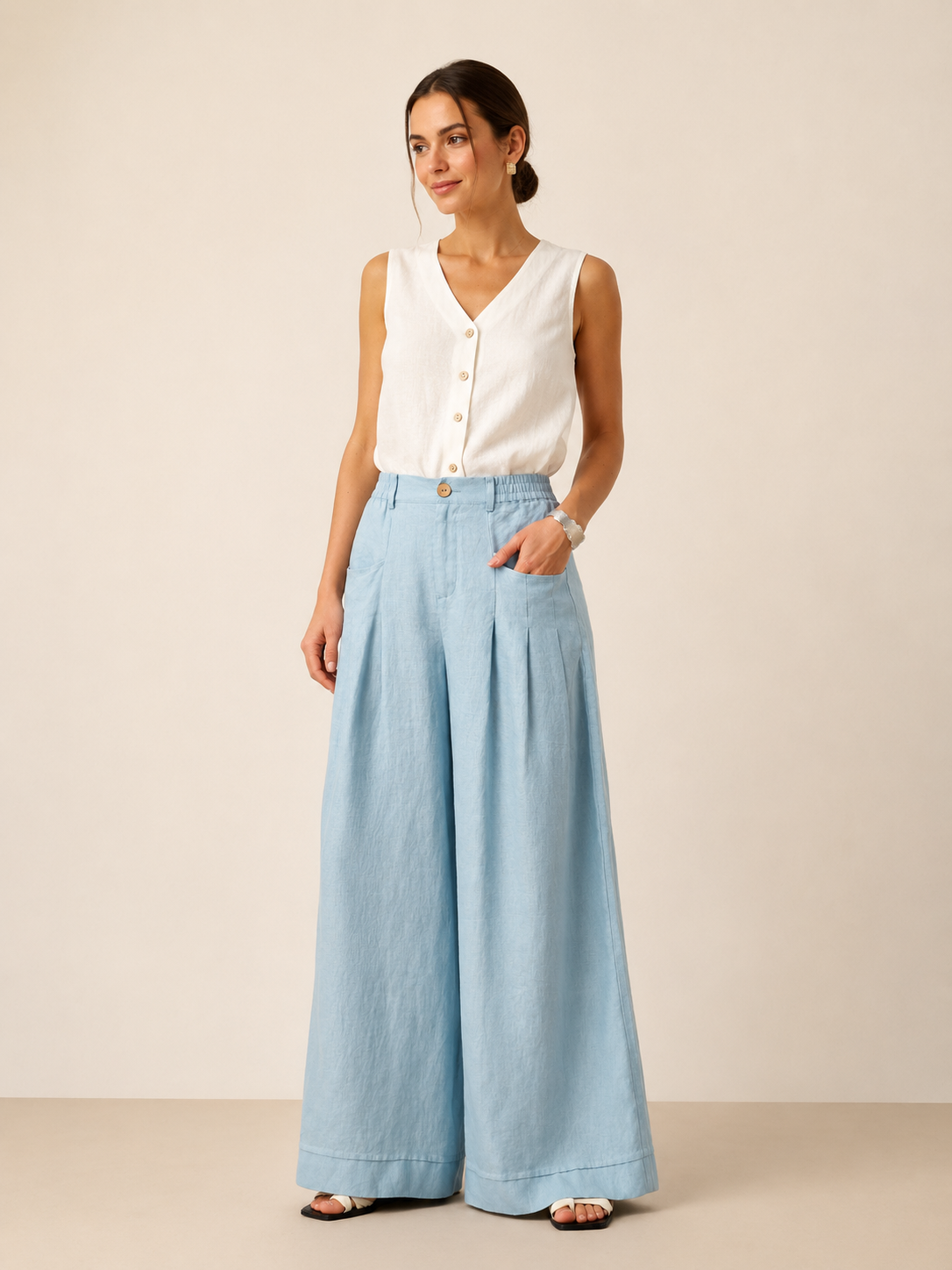 VERIDIANA | Hochbundhose aus 100 % Leinen