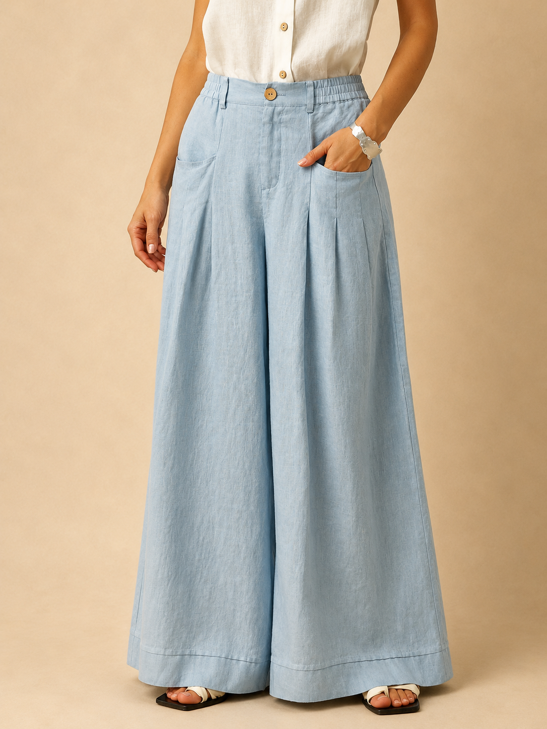 VERIDIANA | Pantalón de lino de talle alto 100% Lino