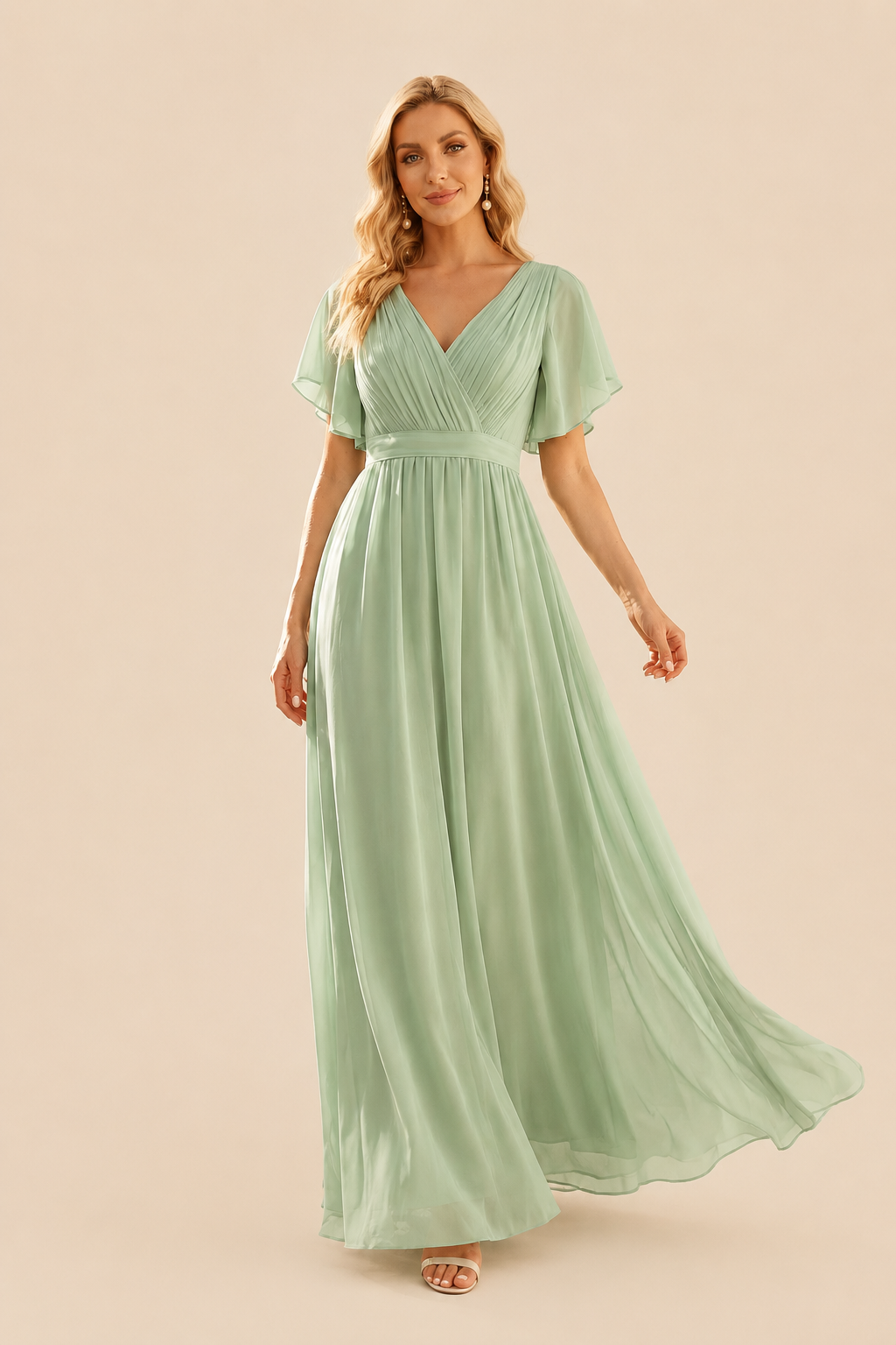 LEORA™ | Vestido de Dama de Honor de Gasa con Escote en V
