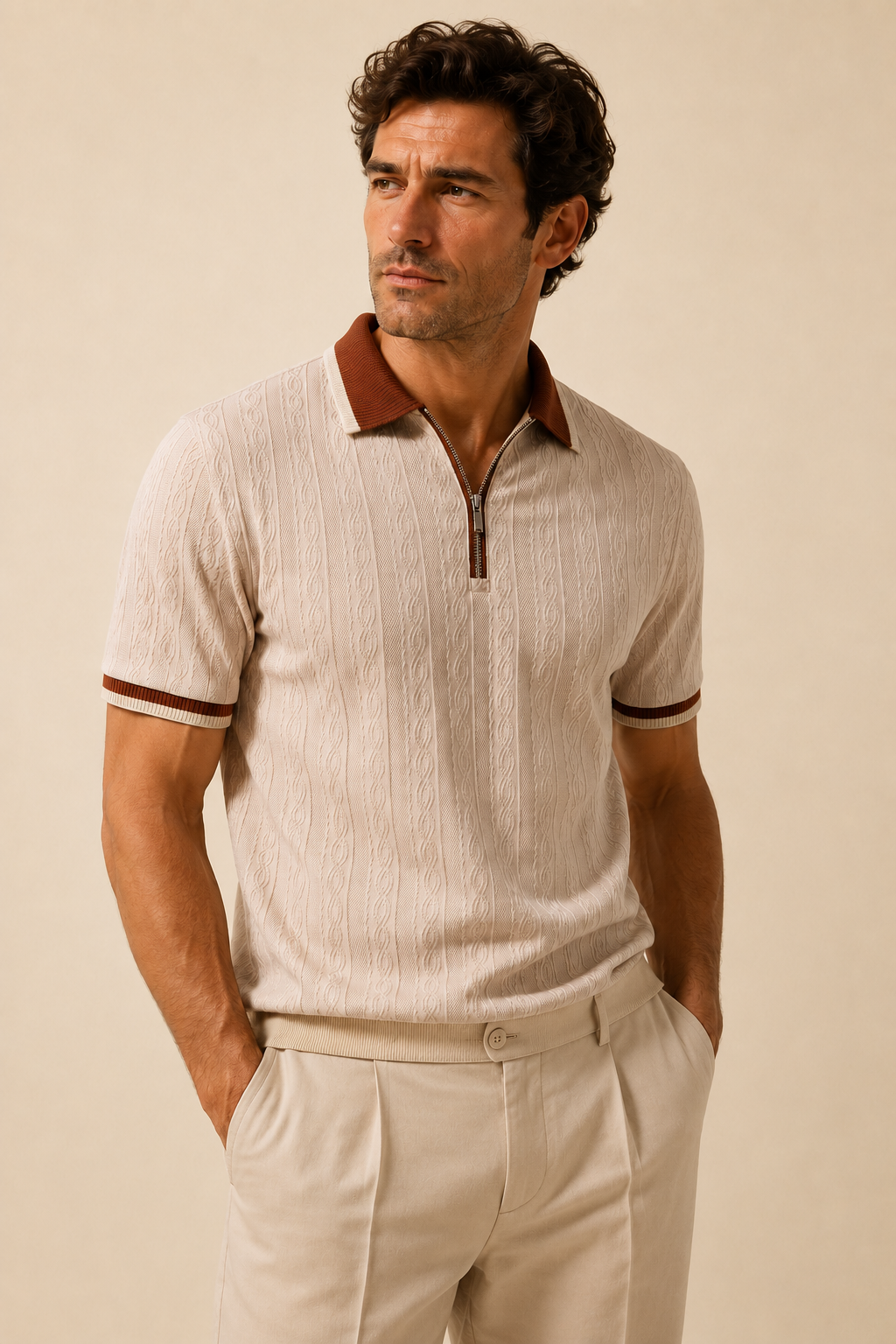 Polo Texturizado con Cremallera