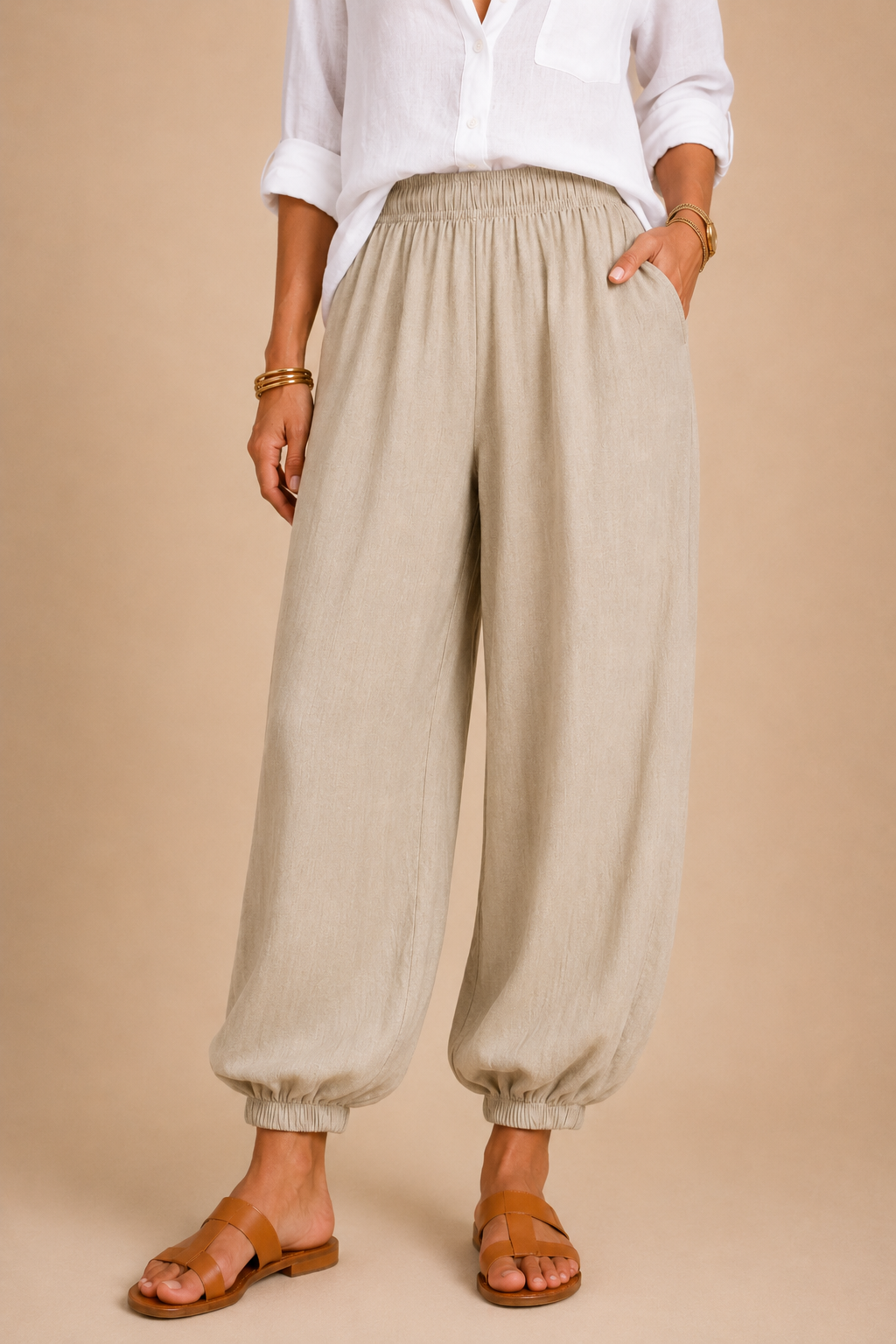 SANDRA | Pantalones bombachos de lino y algodón para mujer