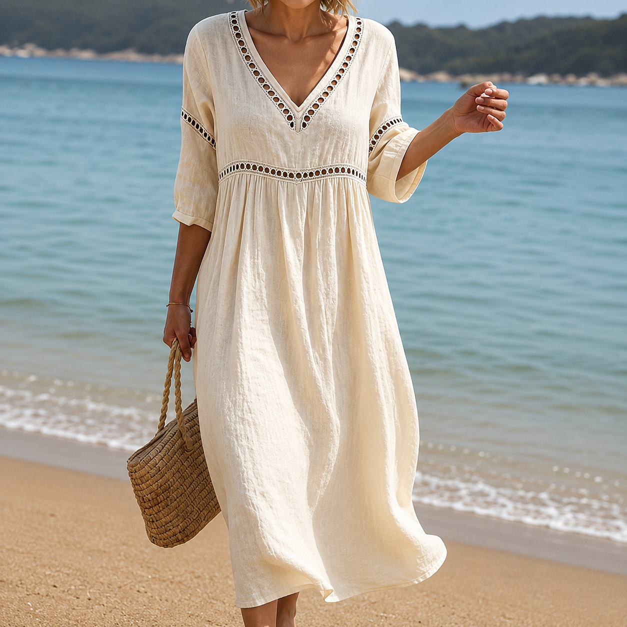 SOFÍA | Vestido de Verano con Cuello en V, Manga Corta