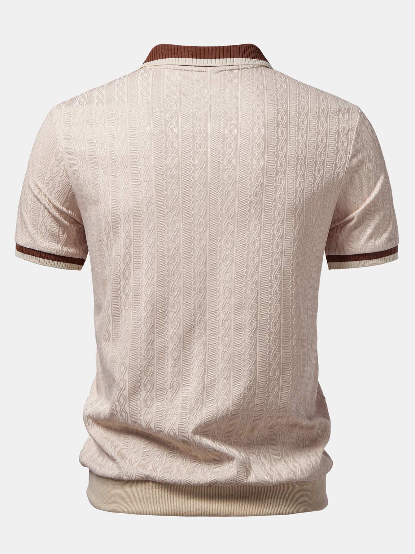 Contrast Trim Textured Zipper Knit Polo