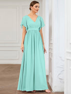 LEORA™ | Vestido de Dama de Honor de Gasa con Escote en V