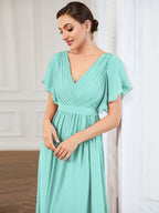 LEORA™ | Vestido de Dama de Honor de Gasa con Escote en V