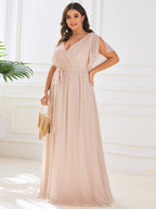 LEORA™ | Vestido de Dama de Honor de Gasa con Escote en V