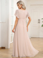 LEORA™ | Vestido de Dama de Honor de Gasa con Escote en V