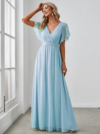 LEORA™ | Vestido de Dama de Honor de Gasa con Escote en V