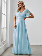LEORA™ | Vestido de Dama de Honor de Gasa con Escote en V