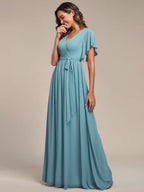 LEORA™ | Vestido de Dama de Honor de Gasa con Escote en V