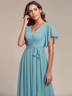LEORA™ | Vestido de Dama de Honor de Gasa con Escote en V