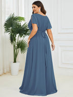 LEORA™ | Vestido de Dama de Honor de Gasa con Escote en V