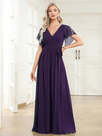 LEORA™ | Vestido de Dama de Honor de Gasa con Escote en V