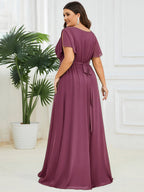 LEORA™ | Vestido de Dama de Honor de Gasa con Escote en V