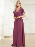 LEORA™ | Vestido de Dama de Honor de Gasa con Escote en V
