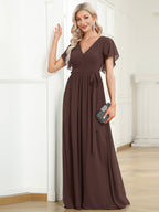 LEORA™ | Vestido de Dama de Honor de Gasa con Escote en V