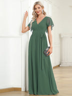 LEORA™ | Vestido de Dama de Honor de Gasa con Escote en V