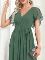 LEORA™ | Vestido de Dama de Honor de Gasa con Escote en V