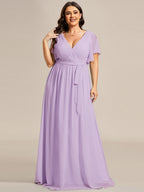 LEORA™ | Vestido de Dama de Honor de Gasa con Escote en V