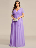 LEORA™ | Vestido de Dama de Honor de Gasa con Escote en V