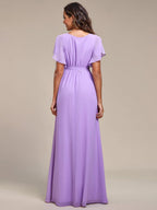 LEORA™ | Vestido de Dama de Honor de Gasa con Escote en V