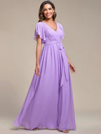 LEORA™ | Vestido de Dama de Honor de Gasa con Escote en V