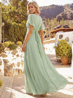 LEORA™ | Vestido de Dama de Honor de Gasa con Escote en V