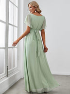 LEORA™ | Vestido de Dama de Honor de Gasa con Escote en V