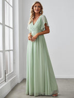 LEORA™ | Vestido de Dama de Honor de Gasa con Escote en V