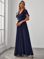 LEORA™ | Vestido de Dama de Honor de Gasa con Escote en V
