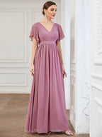 LEORA™ | Vestido de Dama de Honor de Gasa con Escote en V