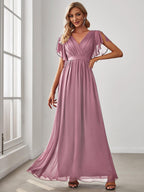 LEORA™ | Vestido de Dama de Honor de Gasa con Escote en V