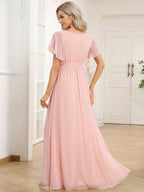 LEORA™ | Vestido de Dama de Honor de Gasa con Escote en V